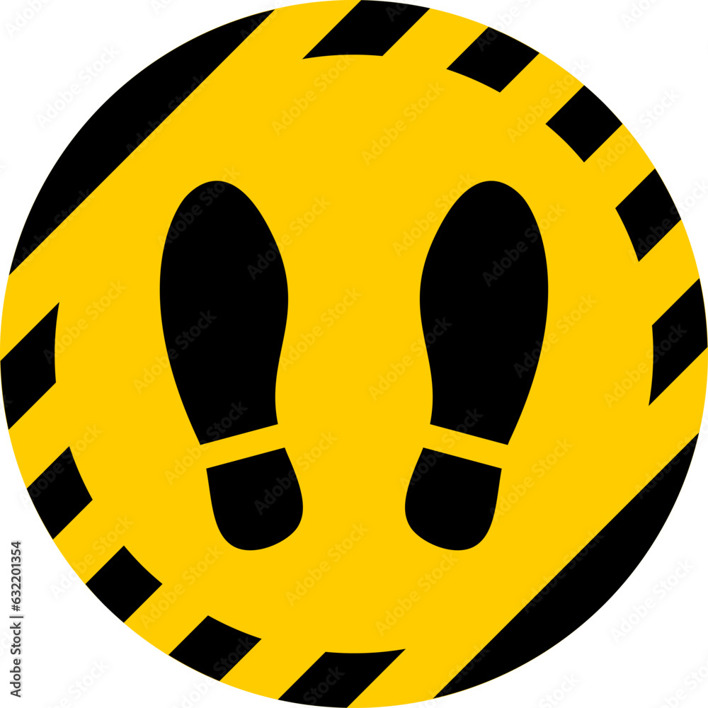 Black and Yellow Stand Here or Wait Here Round Floor Marking Adhesive