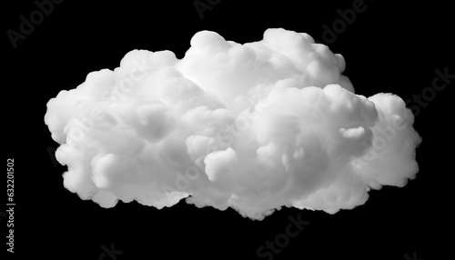 White cloud isolated on black background, generative AI