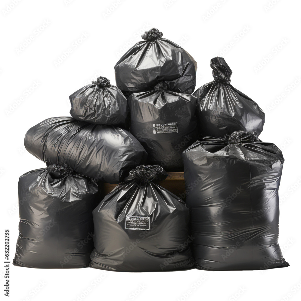 Generated with AI of Pile of Black Garbage Bags Isolated background PNG file. Generated with AI of Pile of Black Garbage Bags Isolated background PNG file.