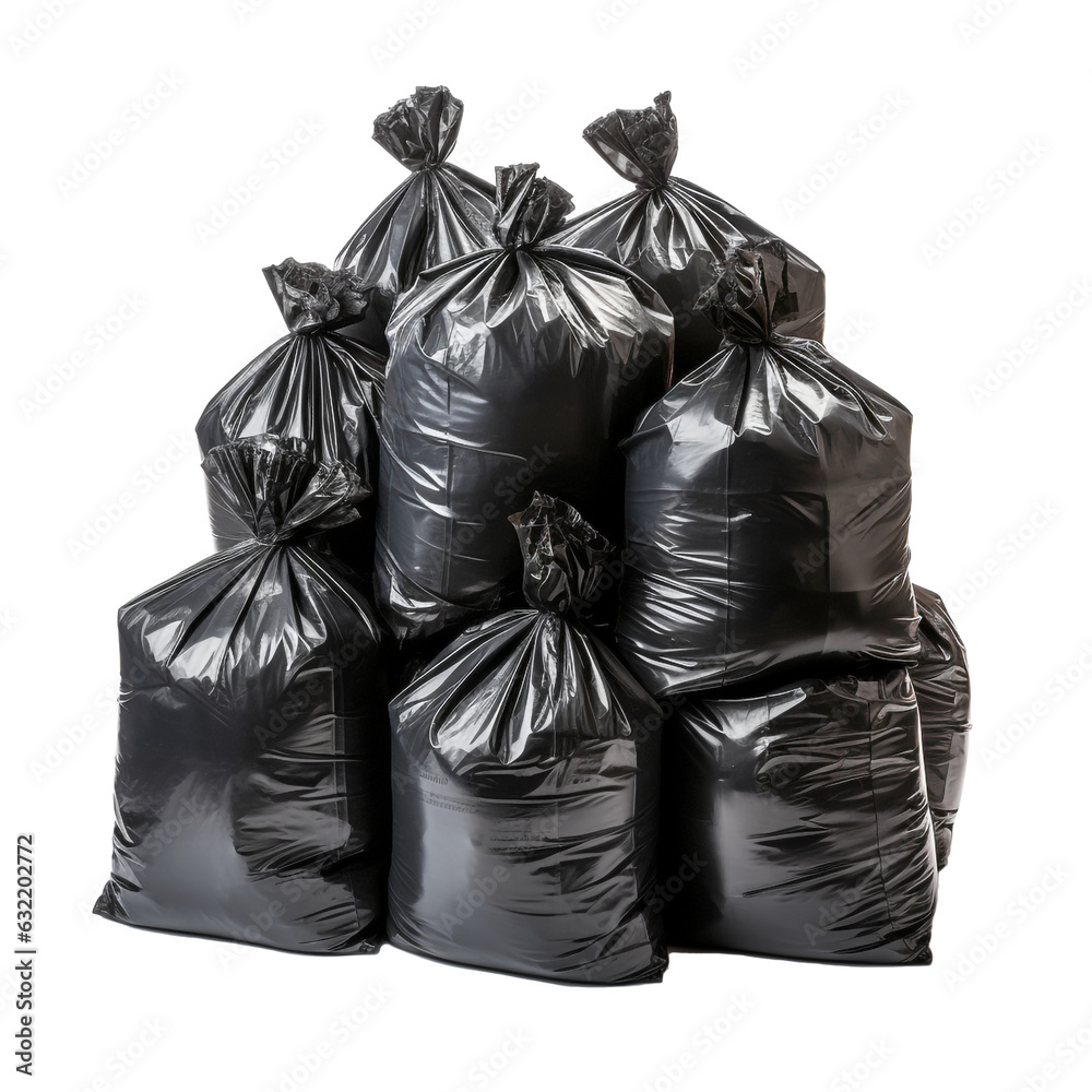 Generated with AI of Pile of Black Garbage Bags Isolated background PNG file. Generated with AI of Pile of Black Garbage Bags Isolated background PNG file.