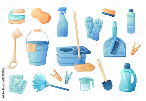 Set of household equipment for cleaning the house.