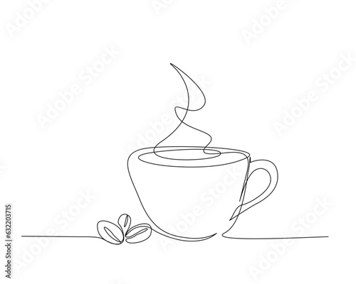 Continuous one line drawing of cup coffee - food and beverage concept. A cup of coffee outine vector illustration. 