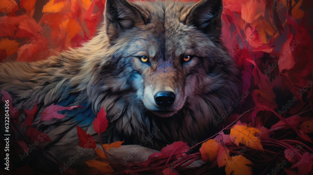 Fall Wolve created with Generative AI Technology, ai, generative Fall Wolve created with Generative AI Technology, ai, generative