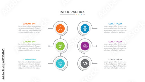 Presentation business infographic template with 6 options. Vector illustration.