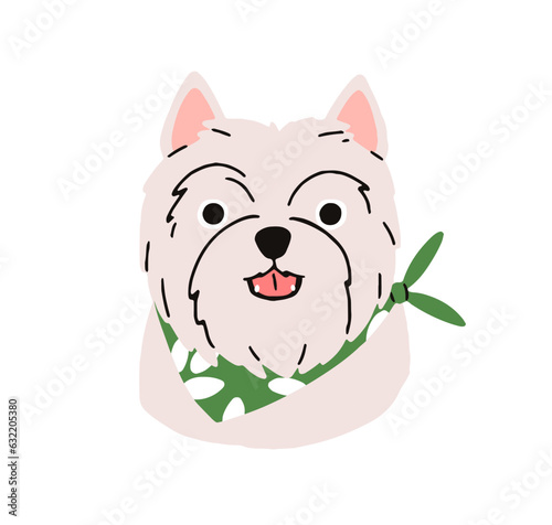 West Highland White Terrier  cute dog avatar. Puppy head of Westie breed. Amusing canine face portrait  doggy muzzle. Funny lovely adorable pup. Flat vector illustration isolated on background