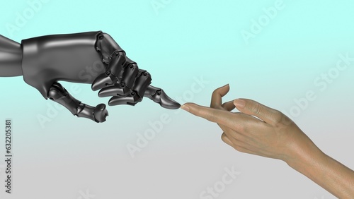 Robot and human hands touching each other 