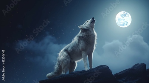 Howling wolf at full moon.Generative AI © Sukritidesign