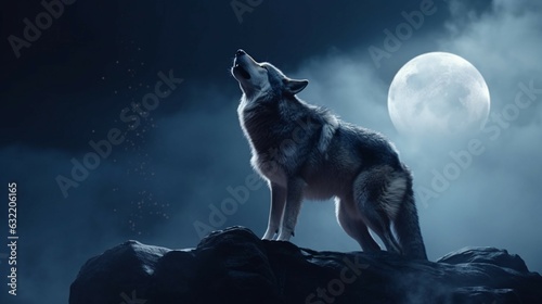 Howling wolf at full moon.Generative AI