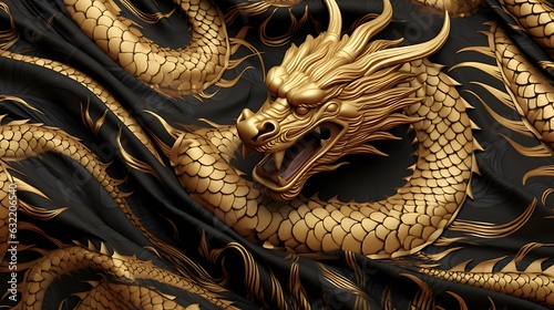 Close up of Gold Dragon. A big gold dragon with a big mouth and a big body.