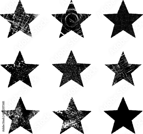 Grunge stars. Set of black grunge stars. Vintage distressed  stars.