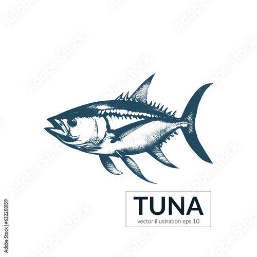 Hand drawn Sketch Seafood Tuna Fish with Inscription Vector Illustration
