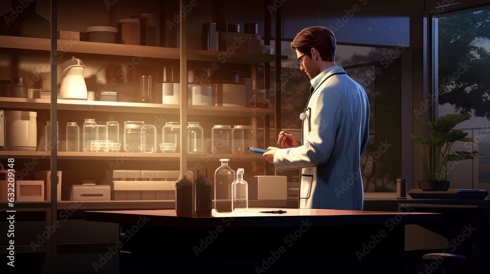 Medical science laboratory with microbiology scientist have on developing drug, medicine, doing biotechnology research, working analyzing samples, Generative AI illustration Medical science laboratory with microbiology scientist have on developing drug, medicine, doing biotechnology research, working analyzing samples, Generative AI illustration