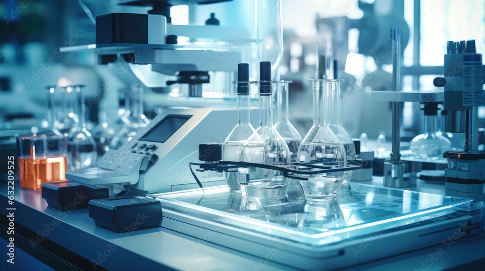 Interior of empty science laboratory with modern equipment, Generative AI illustration Interior of empty science laboratory with modern equipment, Generative AI illustration