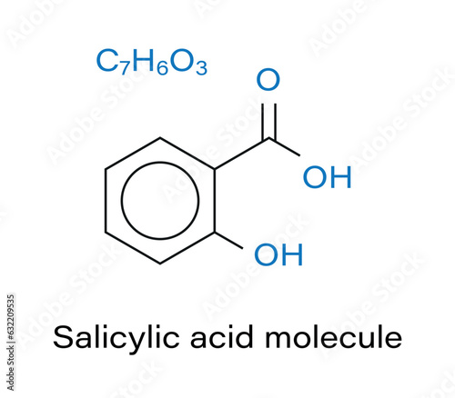 Salicylic acid molecule Chemical structural formula vector illustration. Used in dermatological medicines, cosmetics etc.