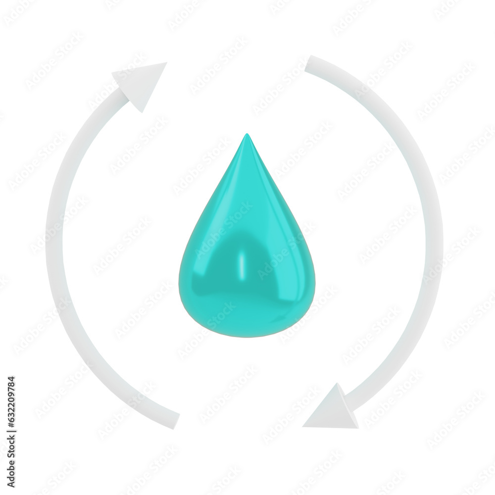 Drop of water with arows icon. Ecology, environment and sustainability concept. 3d render illustration. Drop of water with arows icon. Ecology, environment and sustainability concept. 3d render illustration.