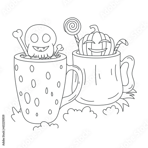 Halloween theme outline illustration for coloring page