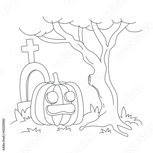 Halloween theme outline illustration for coloring page