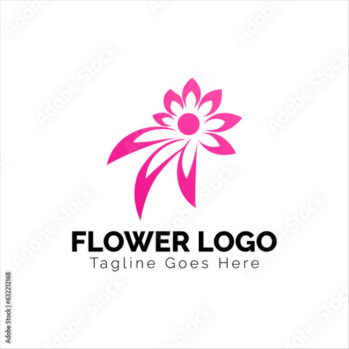 Flower and crown logo design in pink color vector art illustration