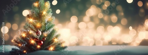 Beautiful Christmas defocused blurred background with Christmas tree lights in the evening