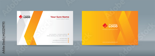 Set of double sided business card templates with simple orange folded ribbons on orange and white background