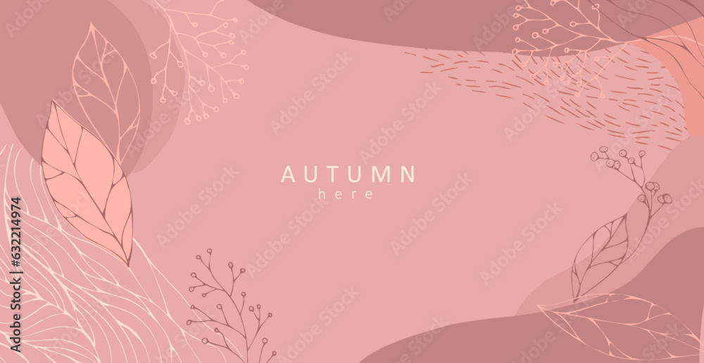Abstract autumn backgrounds greeting cards and invitations. Banners with autumn hand drawn leaves and elements