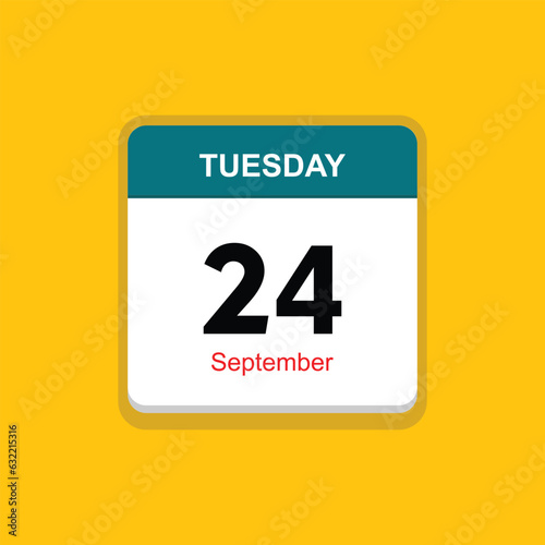 september 24 tuesday icon with yellow background, calender icon
