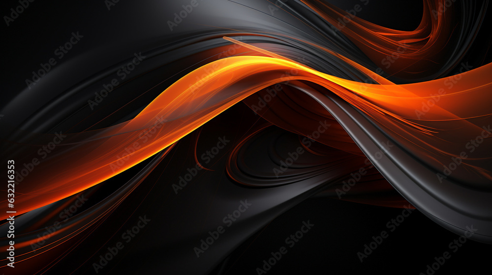 Obraz premium Abstract art in black with bright orange details in its wavy liquid. Flows randomly in the horizontal direction. 
