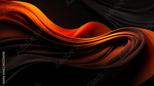 Abstract art in black with bright orange details in its wavy liquid. Flows randomly in the horizontal direction. 