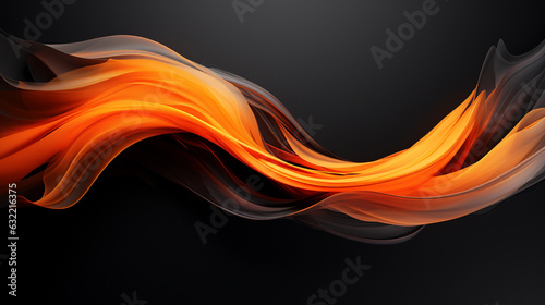 Abstract art in black with bright orange details in its wavy liquid. Flows randomly in the horizontal direction. 