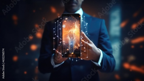 Man holding mobile in technology concept