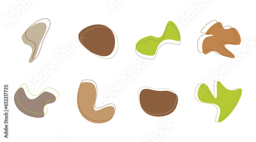 collection of simple random liquid shape with line decoration. abstract organic blob shape with irregular form element shape with outline 