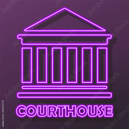 courthouse neon sign, modern glowing banner design, colorful modern design trends on black background. Vector illustration.