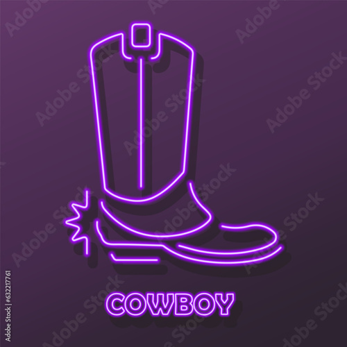 cowboy shoes neon sign, modern glowing banner design, colorful modern design trends on black background. Vector illustration.