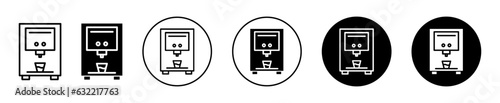 Water purifier icon set. office water purifier machine vector symbol. mineral water machine filled and outlined sign.