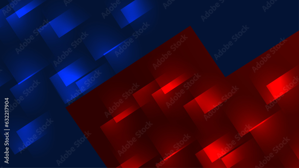 Red blue geometric shapes shiny lights background Red blue geometric shapes shiny lights background