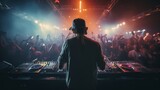 DJ performing in front of a lively crowd at a music festival. Generative AI