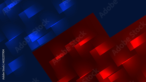 Red blue geometric shapes shiny lights background