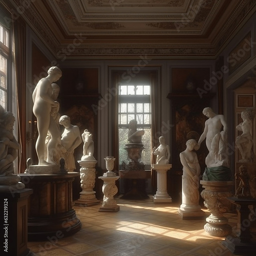 Hall with antique classical sculptures.. photo