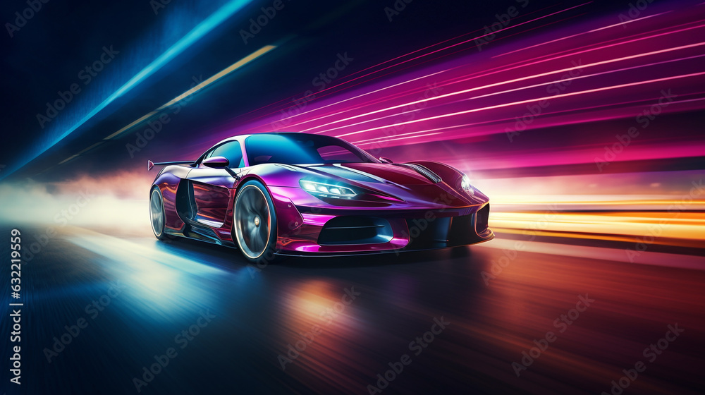 car rushing around at high speed in the night city, neon lighting . Generative Ai. car rushing around at high speed in the night city, neon lighting . Generative Ai.
