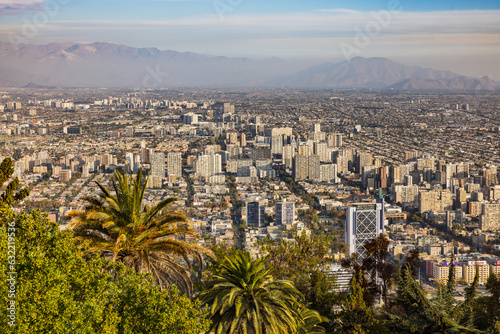 Canvas Print View from the lookout point at Cerro San Cristobal in Santiago de Chile, Chile,