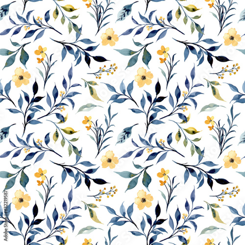 Watercolor blue floral seamless pattern