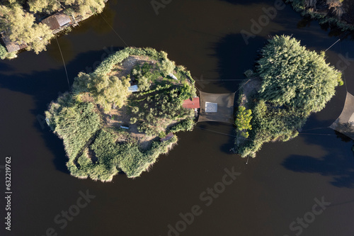 Aerial view of the details of Lake Massaciuccoli