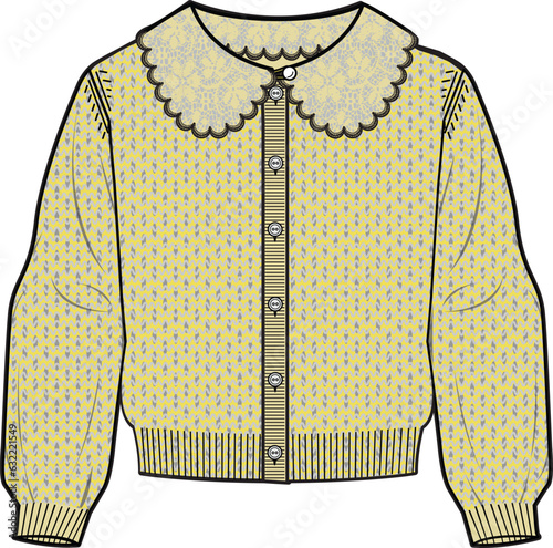 CARDIGAN REMOVEABLE PETER PAN COLLAR SWEATER AND SWEAT TOPS FOR KID GIRLS ILLUSTRATION VECTOR DESIGN