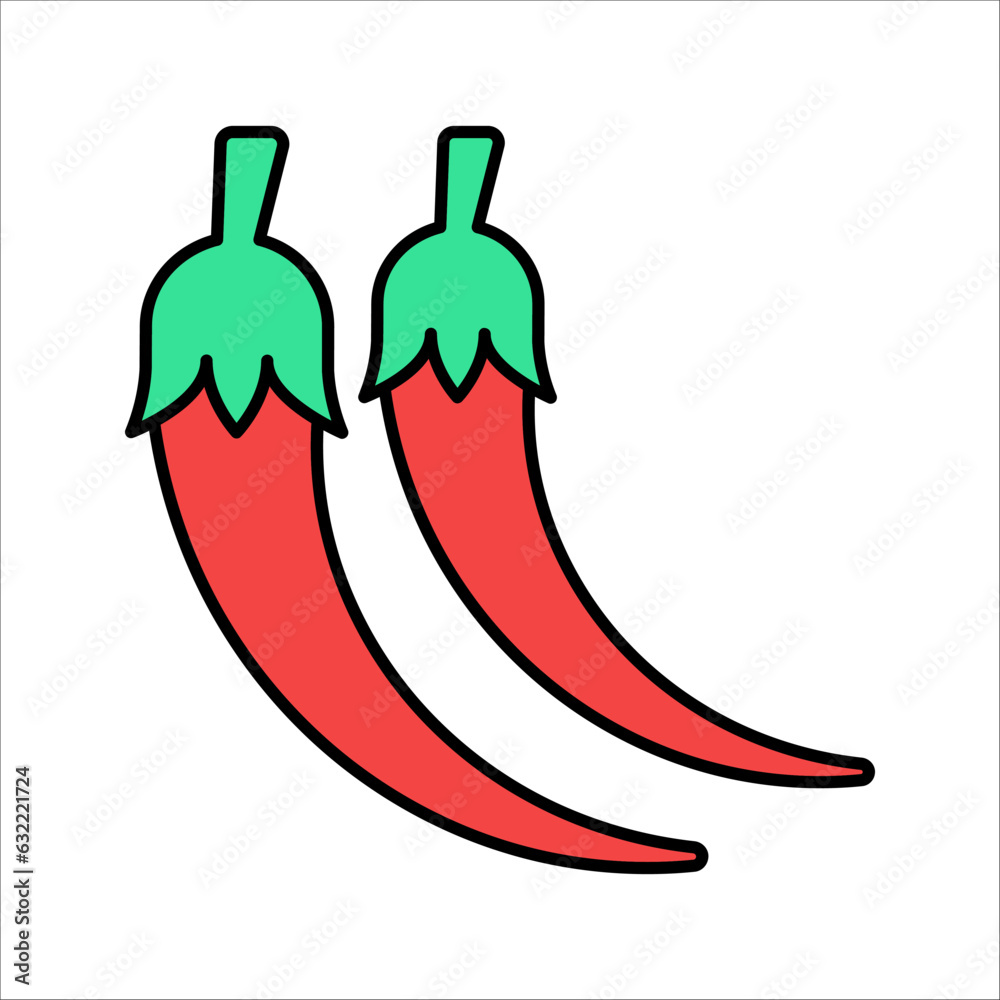 Chili icon. Pepper icon. Hot pepper icon. Chili pepper vector icon. vector illustration on white background Chili icon. Pepper icon. Hot pepper icon. Chili pepper vector icon. vector illustration on white background