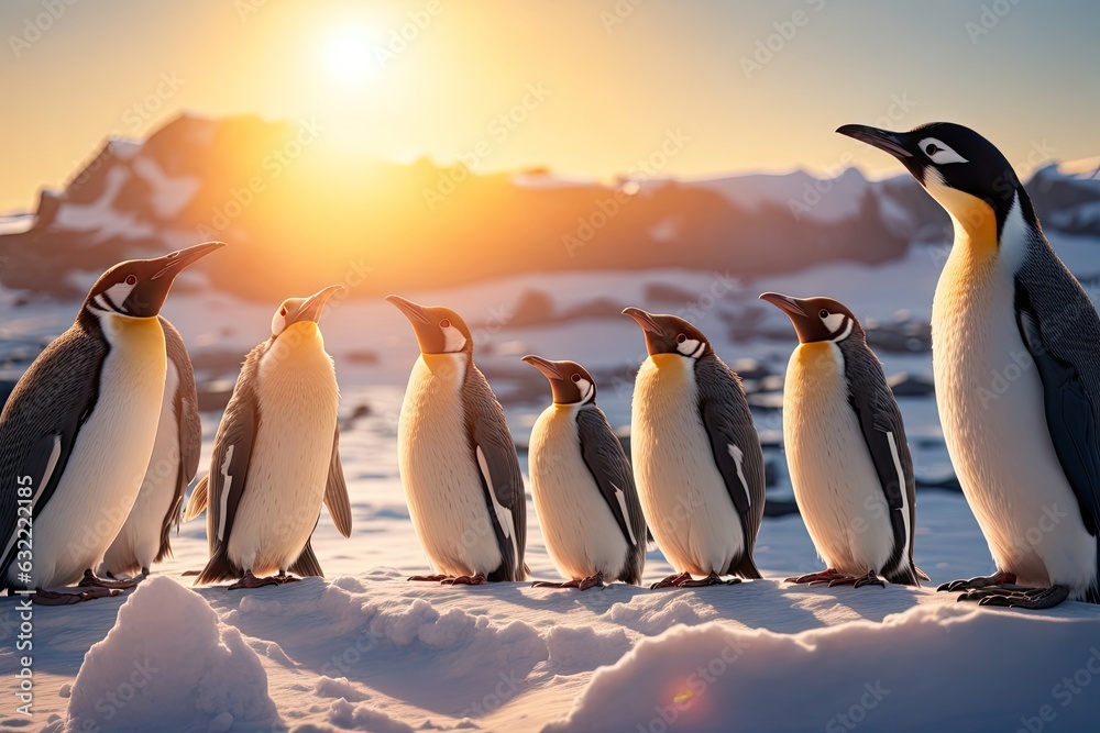 Obraz premium Host visits penguin colony captures. ai generative