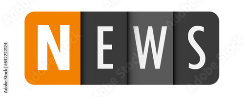 NEWS gray vector typography banner with initial letter highlighted in red