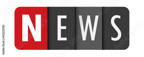 NEWS gray vector typography banner with initial letter highlighted in red