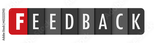 FEEDBACK gray vector typography banner with initial letter highlighted in red
