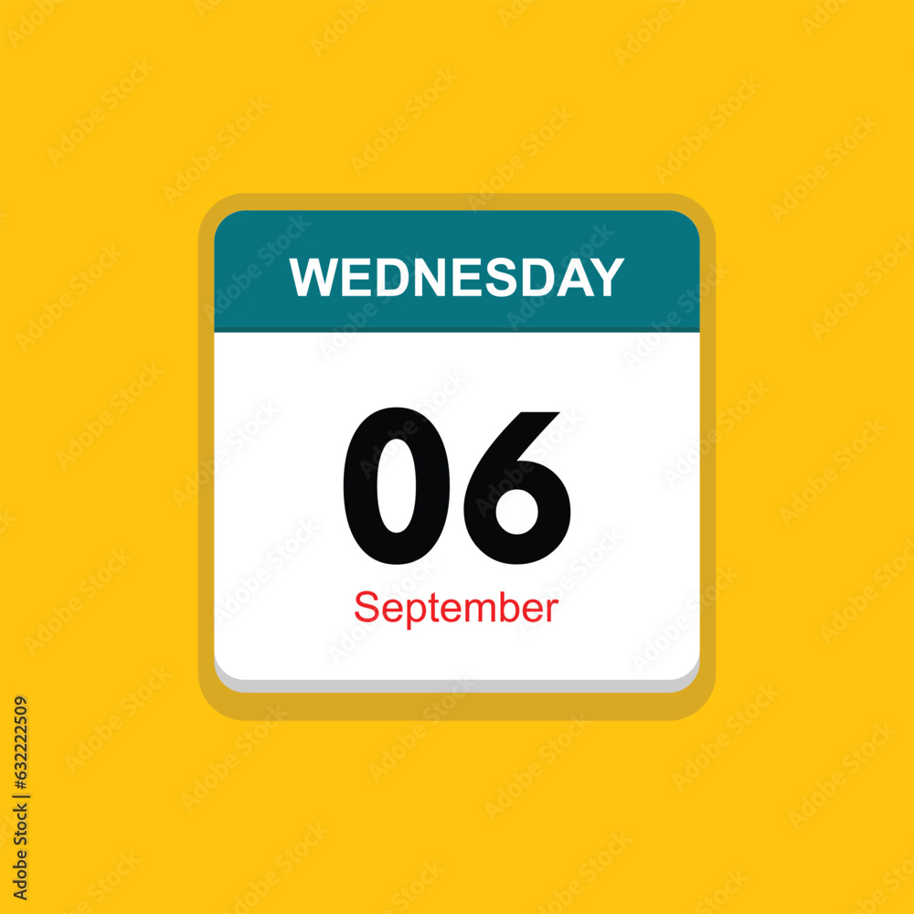 september 06 wednesday icon with yellow background, calender icon