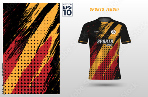 T-shirt sport design template for soccer jersey with halftone pattern on grunge background. Sport uniform in front view. Tshirt mock up for sport club. Vector Illustration
